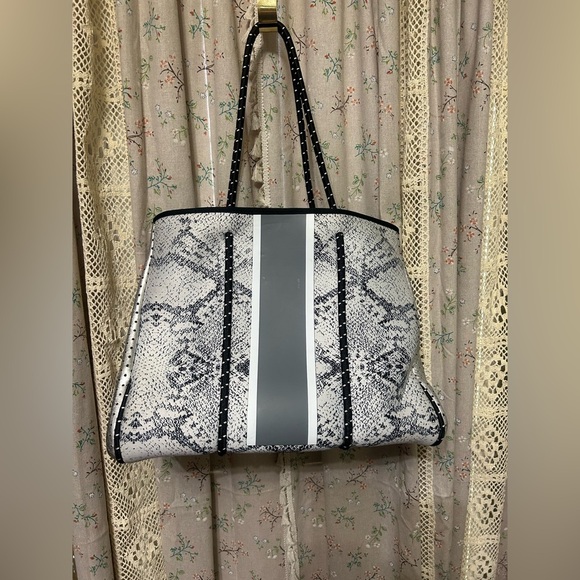 Parker & Hyde Silver Python and Grey Neoprene Stripe Tote - Picture 6 of 13